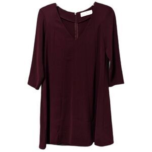 Amanda Uprichard Chase Dress Burgundy Red Long Sleeve V-Neck Shift Dress Sm